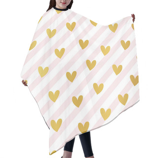 Personality  Golden Hearts Seamless Pattern On Pink Diagonal Stripes Background Hair Cutting Cape