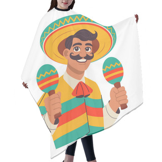 Personality  Mexican Man In Sombrero And Poncho With Maracas On A White Background Hair Cutting Cape