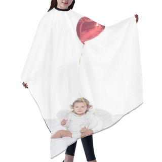 Personality  Baby Angel With Wings And Nimbus Holding Heart Balloon, Isolated On White Hair Cutting Cape