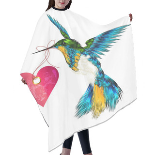 Personality  Beautiful Vector Valentine Card With Hummingbird Holding Pink H Hair Cutting Cape