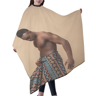 Personality  Sexy Naked Tribal Afro Man Covered In Blanket Posing On Beige Hair Cutting Cape