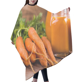 Personality  Carrot Juice In Mason Jar On Wooden Background Hair Cutting Cape