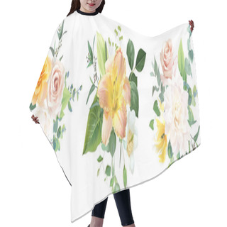 Personality  Yellow, Blush Pink And White Rose, Lily, Mustard Rose, Tulip, Spring Garden Flowers Hair Cutting Cape