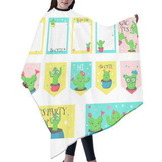 Personality  Vector Set Of Cards With Cute Funny Cactuses And Quotes Hair Cutting Cape