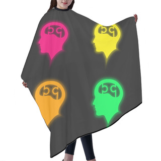 Personality  Bald Head With Puzzle Brain Four Color Glowing Neon Vector Icon Hair Cutting Cape