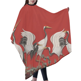Personality  Border With Japanese White Cranes. Oriental Wallpaper. Hair Cutting Cape