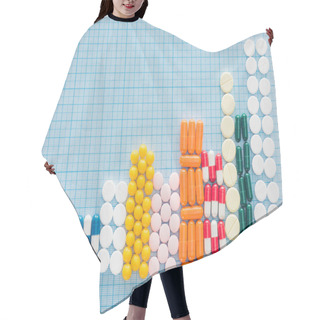 Personality  Top View Of Graph From Various Colorful Pills On Blue Checkered Surface Hair Cutting Cape