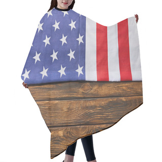 Personality  Top View Of Usa Flag On Wooden Brown Background With Copy Space Hair Cutting Cape