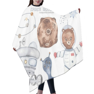 Personality  Bear Astronaut, Planet, Moon Rover, Solar System, Alien, Star Watercolor Set Space Adventure Hair Cutting Cape