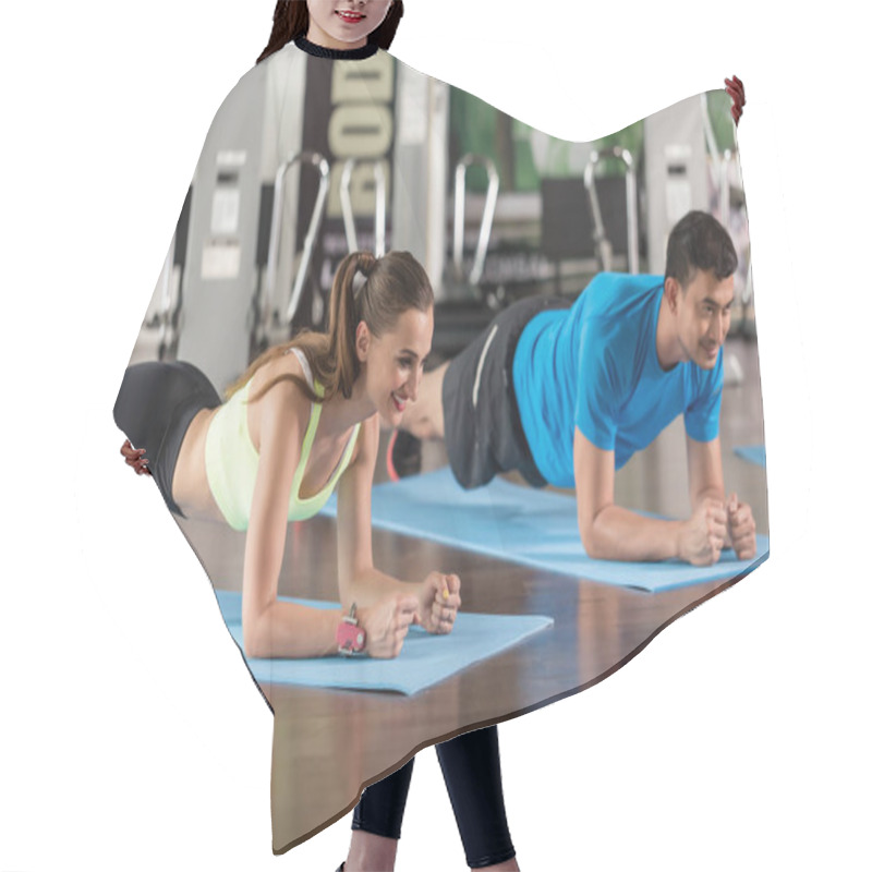 Personality  Beautiful Fit Woman Exercising Forearm Plank For Core Strength Hair Cutting Cape