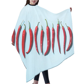 Personality  Top View Of Spicy Chili Peppers On Blue Background Hair Cutting Cape