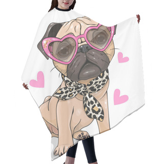 Personality  Pug Dog With Pink Glasses And Scarf Isolated Hair Cutting Cape