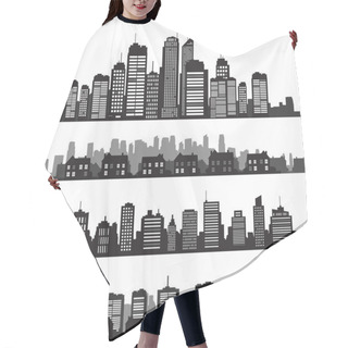 Personality  Set Of Vector Cities Silhouette And Buildings Hair Cutting Cape