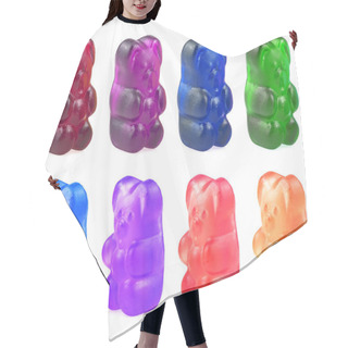 Personality  Sweet Candy Food - Set Of Colorful Beautiful Jelly Bears On A White Background. Menthol, Lemon, Blueberry, Orange And Strawberry Flavors. Hair Cutting Cape