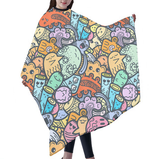 Personality  Funny Doodle Monsters Seamless Pattern For Prints, Designs And Coloring Books Hair Cutting Cape