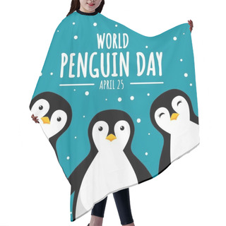 Personality  Vector Illustration Of Cute Penguin Cartoon, As A Banner, Poster, Print Or Template For World Penguin Day. Hair Cutting Cape