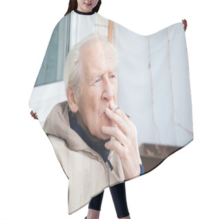 Personality  Old Man Smoking A Cigarette Hair Cutting Cape