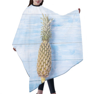 Personality  Pineapple On Blue Wooden Board. Top View Minimalist Style Summer Vibe Concept. Hair Cutting Cape