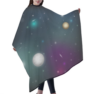 Personality  Vector Space Background With Planet. Hair Cutting Cape