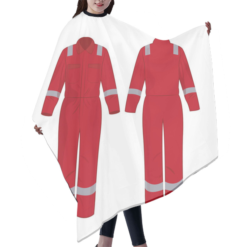 Personality  Red Work Overalls With Safety Band Isolated Vector On The White Background Hair Cutting Cape