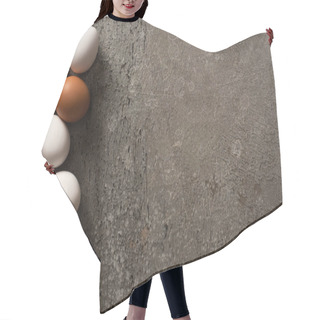 Personality  Top View Of Brown And White Chicken Eggs On Grey Concrete Background Hair Cutting Cape