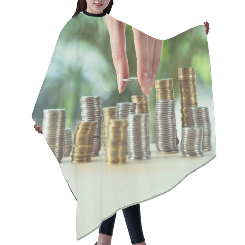 Personality  Person Stacking Coins  Hair Cutting Cape