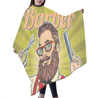 Personality  Bearded Hipster Barber With Scissors And Comb Hair Cutting Cape
