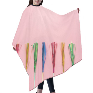 Personality  Top View Of Drinking Straws With Colorful Tinsel On Pink Background With Copy Space Hair Cutting Cape