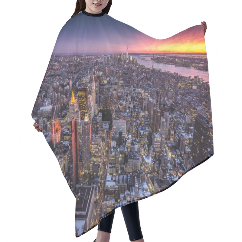 Personality  Top view of New York City hair cutting cape