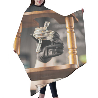 Personality  Barista In Black Glove Holding Spiral Part Of Cold Brew Coffee Maker, Alternative Espresso Method Hair Cutting Cape