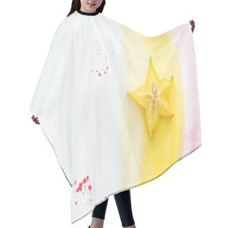 Personality  Top View Of Carambola On White Surface With Yellow And Pink Watercolors Hair Cutting Cape