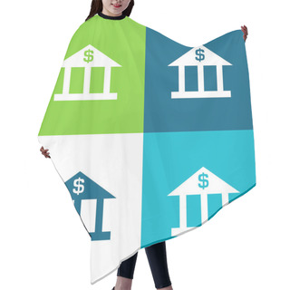 Personality  Bank With Dollar Sign Flat Four Color Minimal Icon Set Hair Cutting Cape