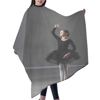 Personality  Full Length View Of Girl In Black Tutu Practicing Choreographic Elements In Ballet Studio Hair Cutting Cape