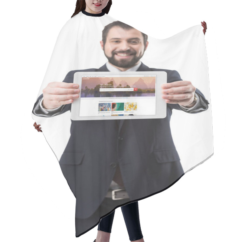 Personality  Tablet With Shutterstock Website Hair Cutting Cape