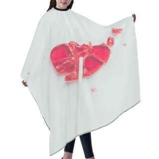 Personality  Top View Of Broken Heart Shaped Lollipop Isolated On White, Valentines Day Concept Hair Cutting Cape