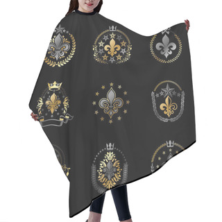 Personality  Lily Flowers Royal Symbols Emblems Set. Heraldic Coat Of Arms Decorative Logos Isolated Vector Illustrations Collection. Hair Cutting Cape