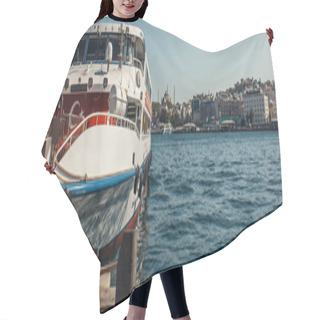 Personality  Ship With Turkish Flag Near Shore In Istanbul, Turkey, Banner  Hair Cutting Cape