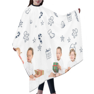 Personality  Multiethnic Toddlers With Wrapped Gifts Hair Cutting Cape
