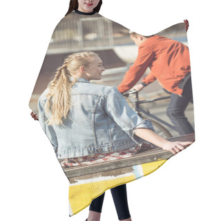 Personality  Girl Resting At Skateboard Park Hair Cutting Cape