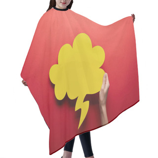 Personality  Top View Of Empty Yellow Thought Bubble On Red Background Hair Cutting Cape