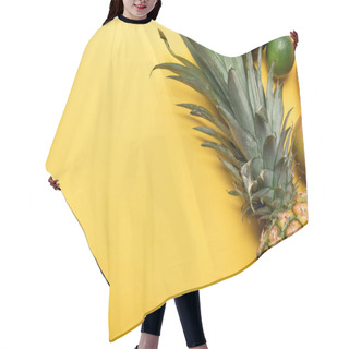 Personality  Top View Of Whole Ripe Pineapple, Citrus Fruits And Mango On Yellow Background Hair Cutting Cape