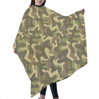 Personality  Seamless Military Camouflage Texture. Army Green Hunting, Camouflage Background For Textiles And Design. Vector Graphic Illustration. Fashionable Style Hair Cutting Cape