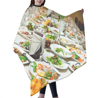 Personality  Table With Food And Drink Hair Cutting Cape