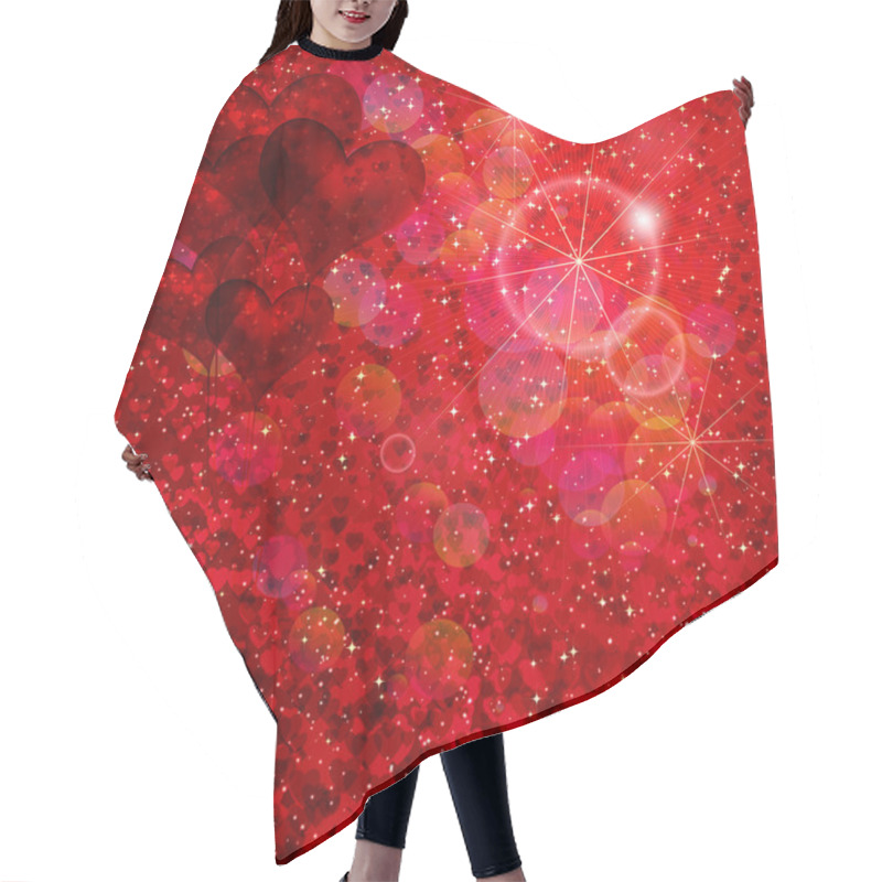 Personality  Balloons Hearts And Stars Falling On The Shiny Red Background. Hair Cutting Cape