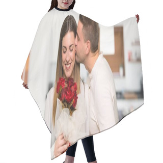 Personality  Couple In Valentine Day With Flowers In A House Hair Cutting Cape