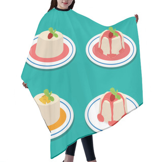 Personality  Set Of Panna Cotta In Flat Style, Vector Hair Cutting Cape