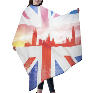 Personality  Brexit Concept - Double Exposure Of Flag And Westminster Palace With Big Ben Hair Cutting Cape