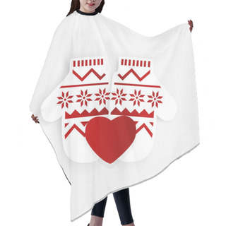 Personality  Vector Illustration Of Mittens With Red Heart. Hair Cutting Cape