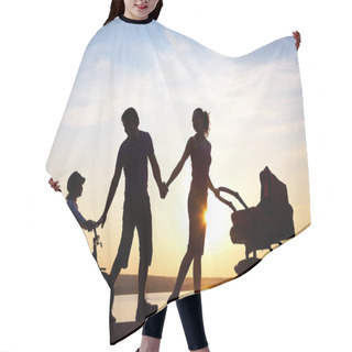 Personality  Happy Family Walking On Sunset Hair Cutting Cape