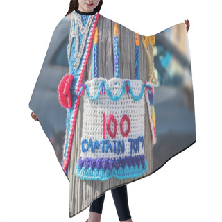 Personality  Crochet Birthday Cake For Captain Tom Celebrating His 100th Birthday Put On A Street Post With A Car In A Residential Area In The Background Hair Cutting Cape